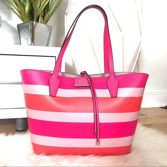 Guess Handbags - GUESS Reversible Pink Striped Shopper Tote Bag